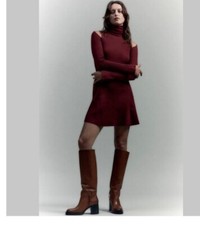 Zara Red Knit A Line Skater Dress S