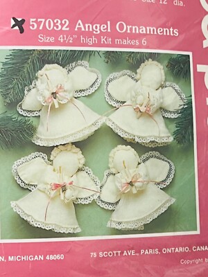Vintage Mary Maxim Angel Ornaments Kit Christmas Makes 6 White Lace 57032