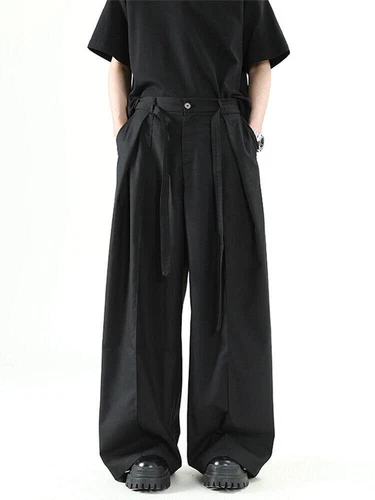 Men's Khaki Loose Wide-leg Trousers Casual Summer Pleated Pants  - Picture 5 of 16