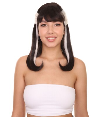 Narcissistic Witch, Half Up Black Hair with White Streaks, HW-6932A