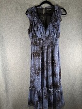 INC International Concepts Dress Women M Blue Sleeveless Tiered Chiffon Ruffle