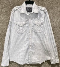 Affliction Black Label Mens White Embroidered Long Sleeve Button Shirt Sz Large