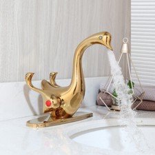 Bathroom Swan Shaped Sink Faucet Gold Double Handles Mixer Brass Deck Mount Taps