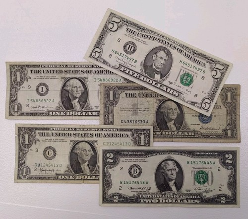 1988 5 dollar bill 1957 silver blue seal banknote 1963 $1 1977 one 1976 $2 note