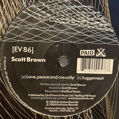 EVOLUTION - SCOTT BROWN - Love Peace And Casualty - Hardcore - 12  DJ Vinyl EV86