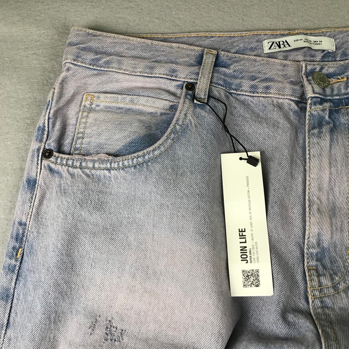 Zara Jeans Womens 34 Blue Denim Pink Tinted Baggy Paint