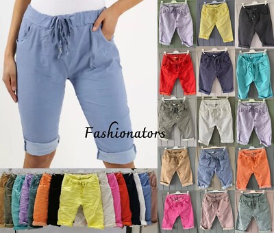 DAMEN ITALIENISCHE STRETCHSHORTS DAMEN EINFACH MAGISCH BEQUEM LAGENLOOK HOSE NEU