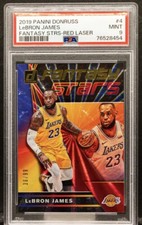 36/99 LeBron James 2019 Panini Fantasy Stars Red Laser Version Graded PSA Mint 9