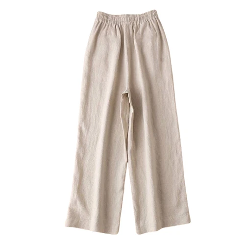 Summer Women Drawstring Waist Wide Leg Loose Cotton Linen Solid Pants Asian - Picture 7 of 24