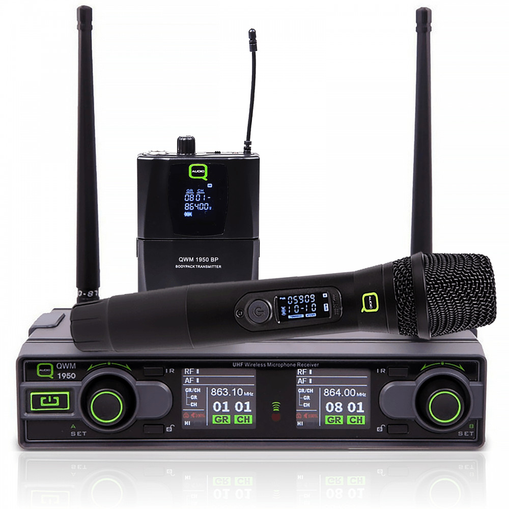 QWM1950 Multi Channel UHF Wireless Microphone System Handheld Headset Lapel MIC