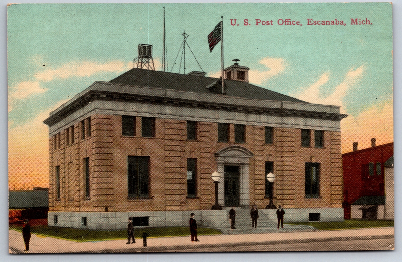 Escanaba MichiganUS Post OfficeMen on Sidewalkc1910 Postcard eBay