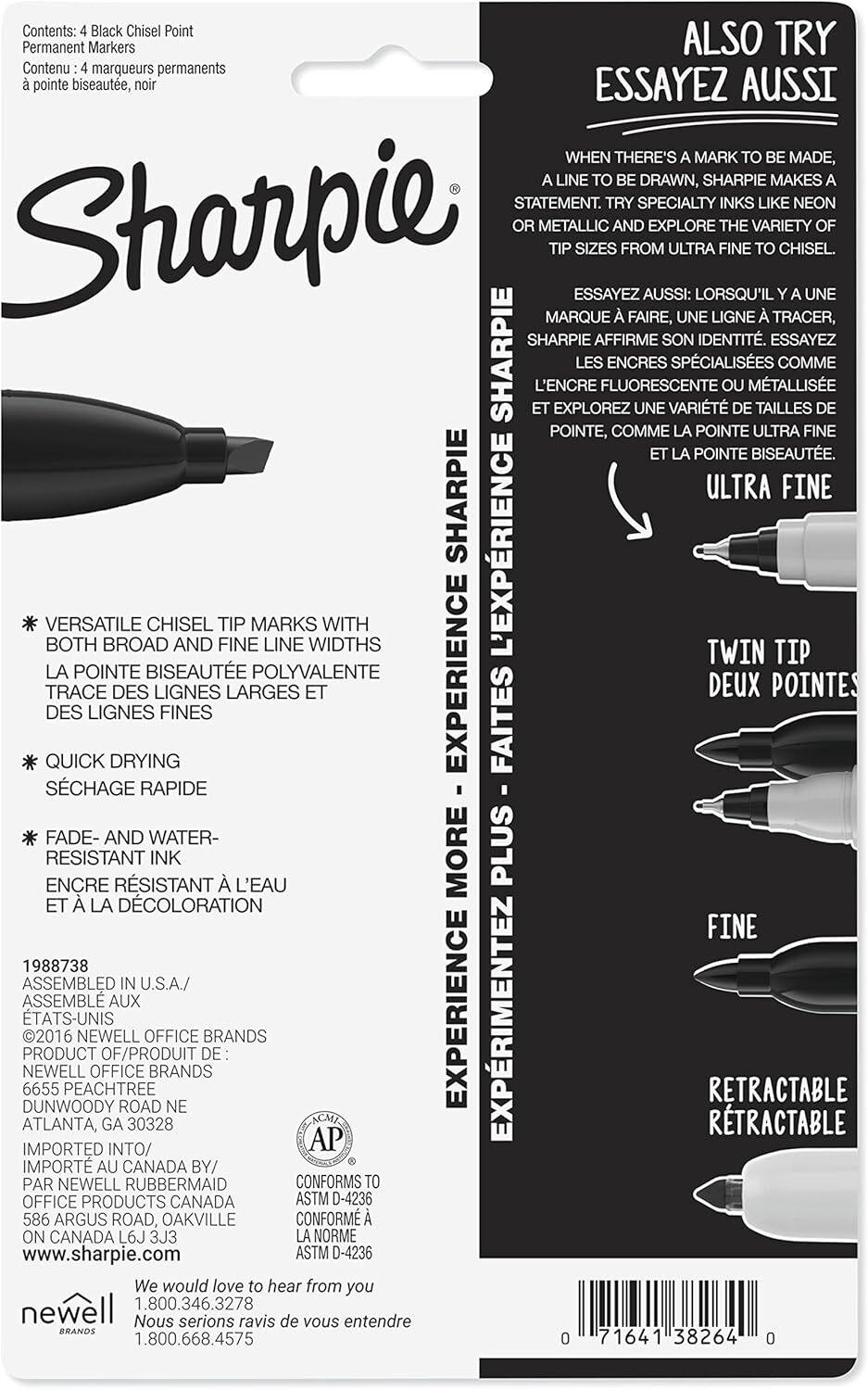 Chisel Tip Black Permanent Markers - Set of 4 for Bold, Lasting Marking