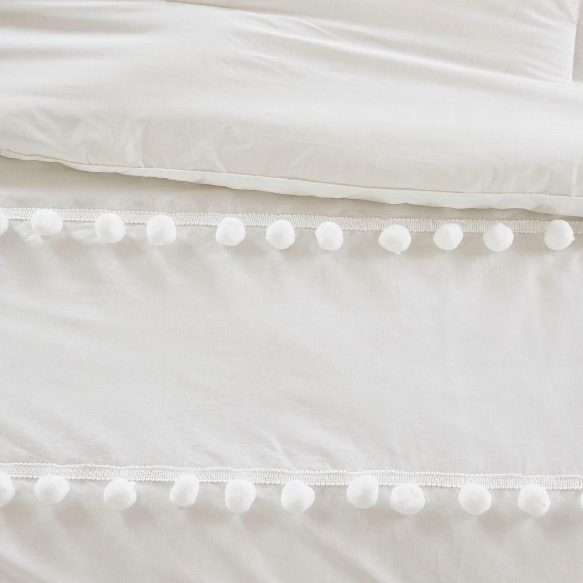 Bedbay Queen Duvet Cover Set - Pom Pom Fringe, Reversible White & Beige, Ultra Soft Microfiber, Zipper & Corner Ties - View #4