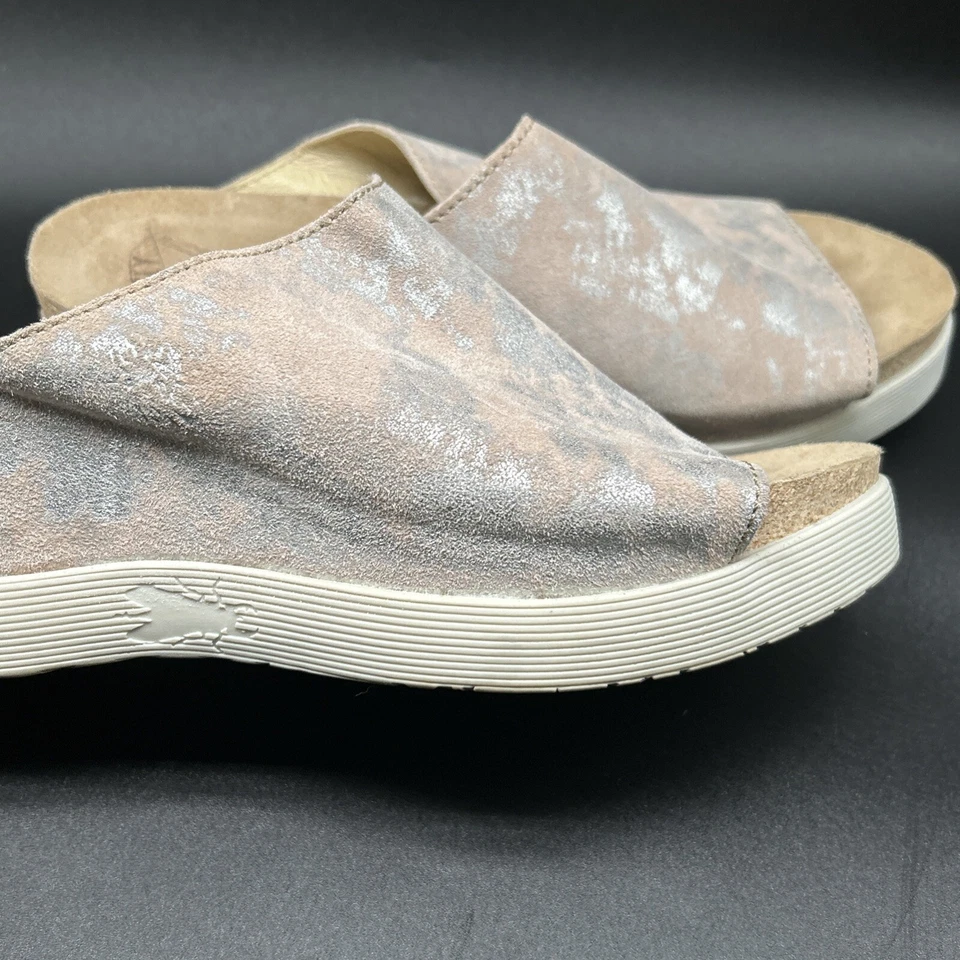 Sandálias femininas Fly London Wigg plataforma slides 40 couro rosa prata conforto - Imagem 4 de 4