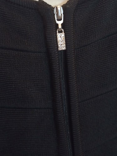 Cache schwarz 3/4 Ärmel Reißverschluss Strick Top Strass Doppelreißverschluss Pulls Damen Gr. S - Bild 5 von 11