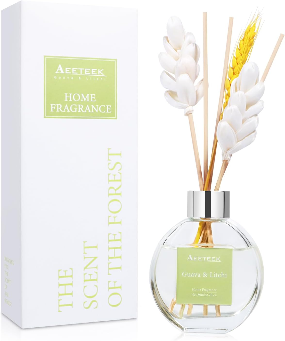 Reed Diffuser Set - Guava & Litchi Essential Oil, 2.7Fl Oz/80Ml Strong Fragrance-image