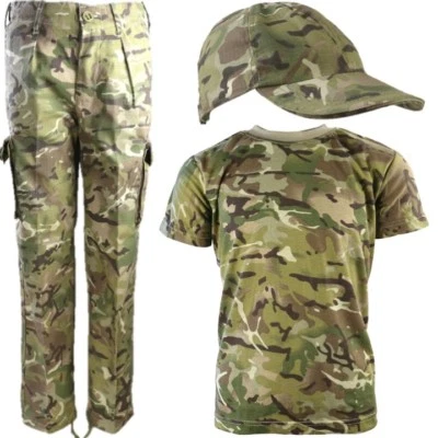 KOMBAT UK JUNGEN ARMEE SOLDATEN KOSTÜMHOSE T-SHIRT & KAPPE KINDER 3-13 JAHRE BTP TARNHOSE