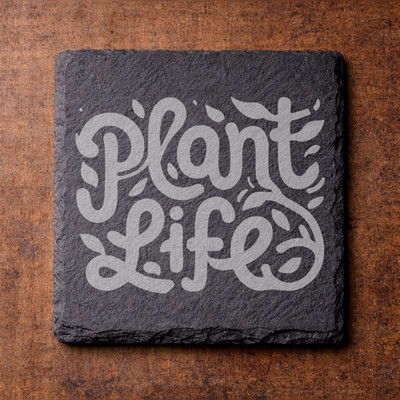 Plant Life Slate Coasters Set of 4 | Square Stone Plant Lover Decor