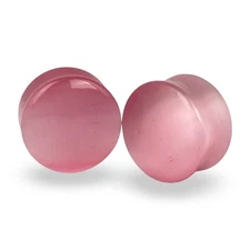 Convex Pink Cat Eye Stone Double Flare Plugs (STN-693) set ear gauges PICK SIZE
