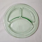 Vtg LE Smith Homestead Green Uranium Glass Divided Plate 10" Vaseline Depression