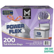Member's Mark Power Flex 13-Gallon Tall Kitchen Trash Bags Lavender 200 ct