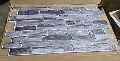 10pc 3D Artificial Stone Wall Panels 37.8'' x 18.9'' Silver Slat Grey PVC (100B