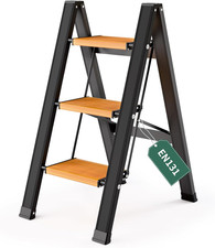 Scaletta Pieghevole 3 Gradini, Aluminium Con Pedali Antiscivolo, Portatile Fino 
