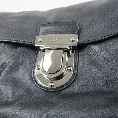 PRADA Logo Leather Shoulder Bag Hand Bag Black BR3901 Authentic Used F/S - Picture 14 of 24