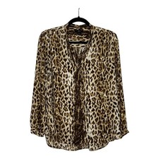 J.Crew Womens Leopard Print Tie Neck Blouse Brown Tan Long Sleeve Button Up M