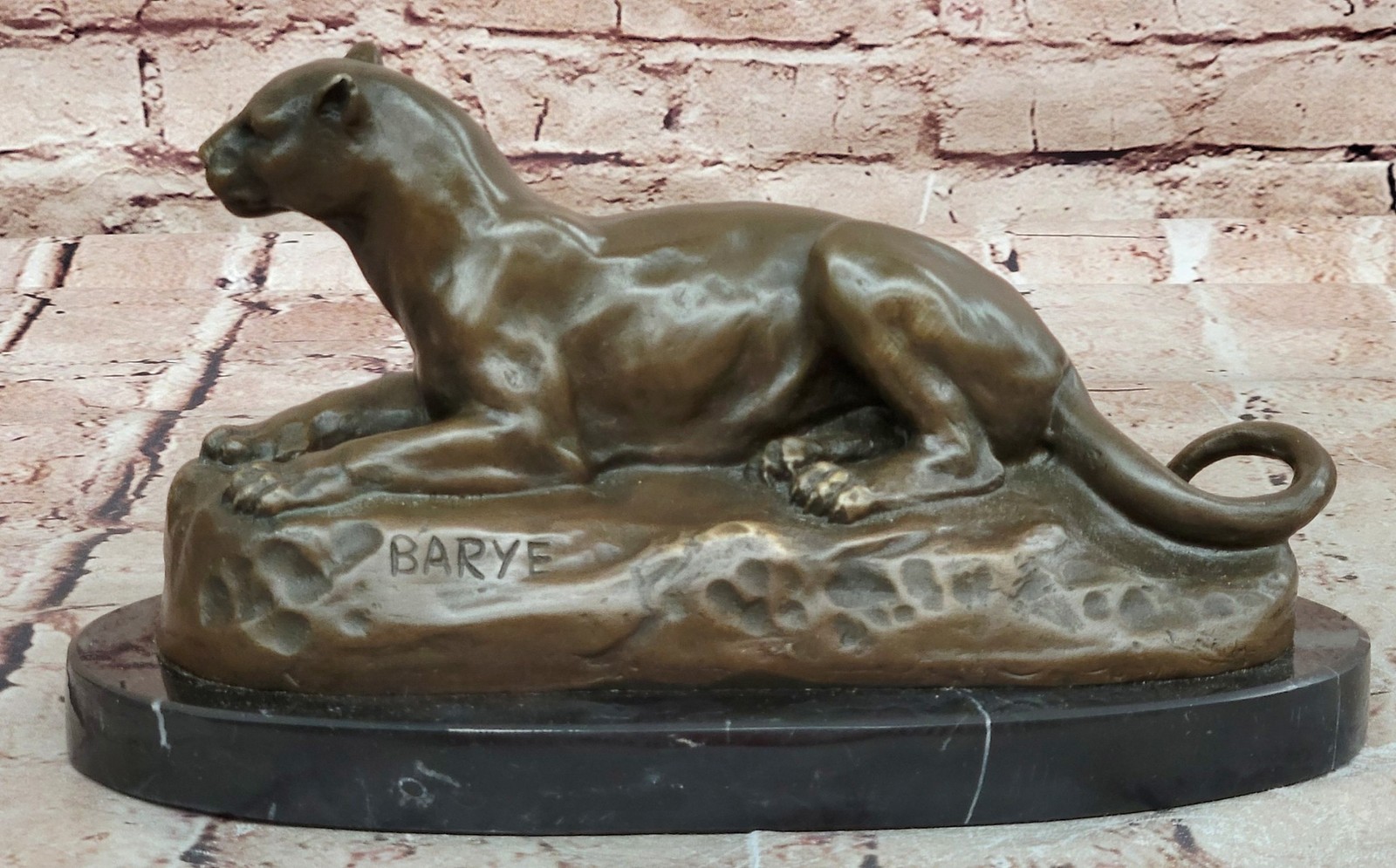 Hot Cast Bronze Cougar Puma Mountain Lion Resting Guardian Statue Sculpture Art thumbnail 4