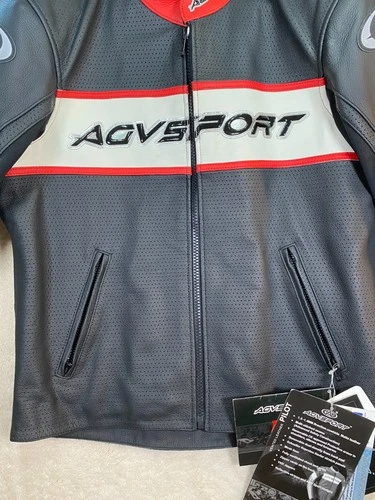 AGV Sport Pilot Vented Leather Motorcycle Jacket Size 46 Black Red Armored NWT image 6