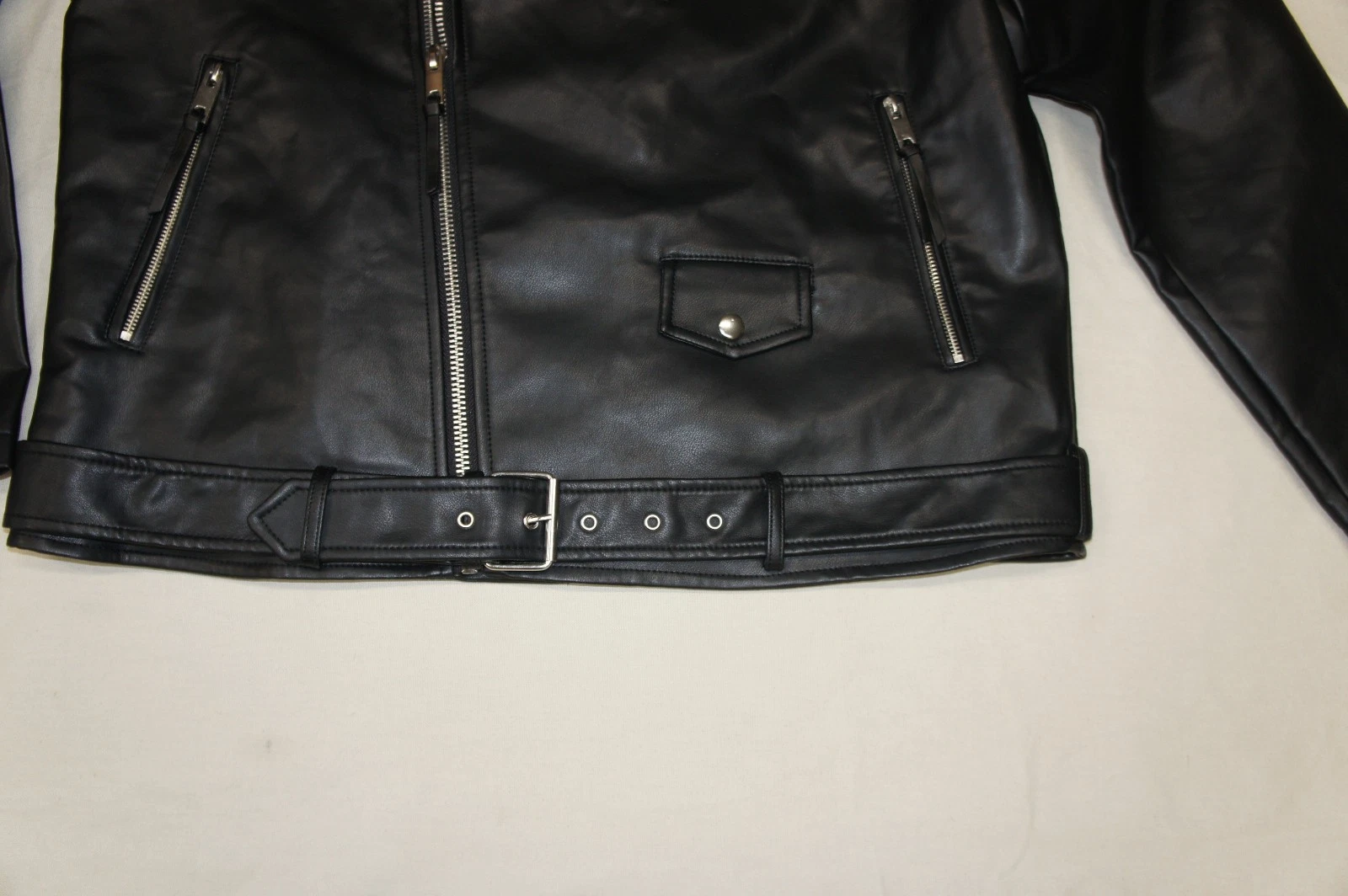 Robert Graham Vegan Black Leather Moto Jacket Mens L Faux Orange Lined Full Zip image 3