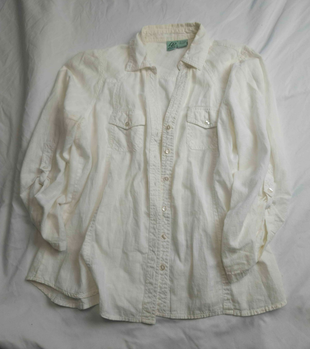 Love Potion Button Up Women Size XL White Gauze Plaid Cotton Grandmacore Utility