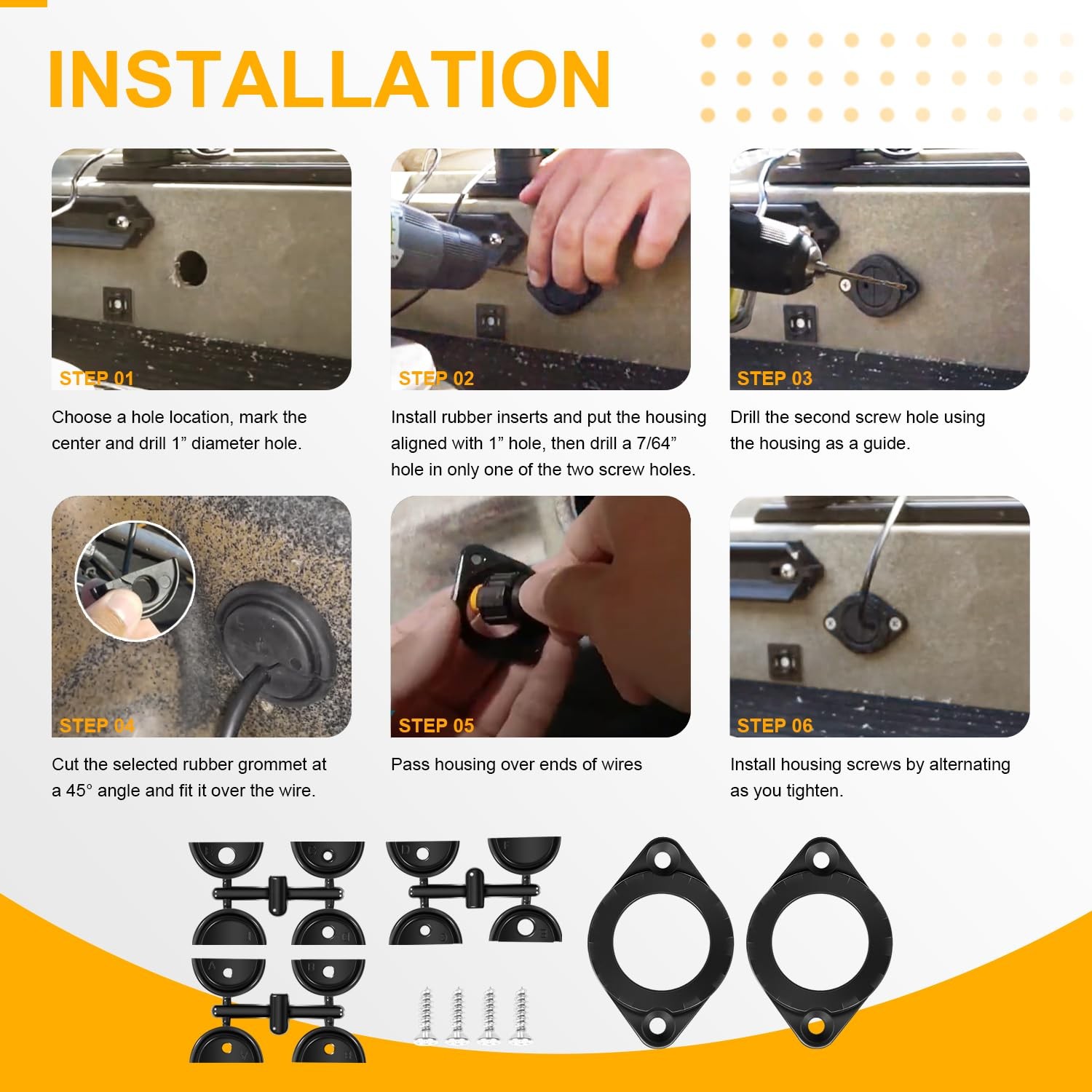 GridLoc Through Hull Wiring Kit for Device Battery Connections / Kayak Fishing
