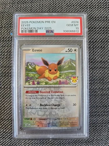 Eevee Pokemon Day 074/131 Prismatic Evolut Holo Stamped Promo English PSA 10