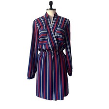 NWT Express Long Sleeve Dress. Multicolor Blue Stripe. Sz Large office pro wear