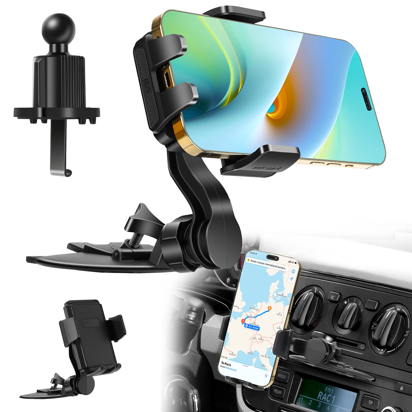 Car Phone Mount CD Slot 360° Adjustable Air Vent Holder for 4-7