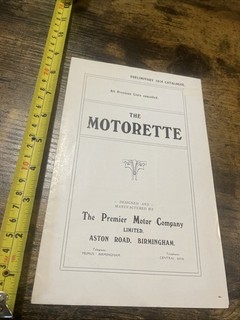 ORIGINAL 1914 PREMIER MOTOR MOTORETTE MOTORCYCLE LEAFLET BROCHURE RARE BIKE
