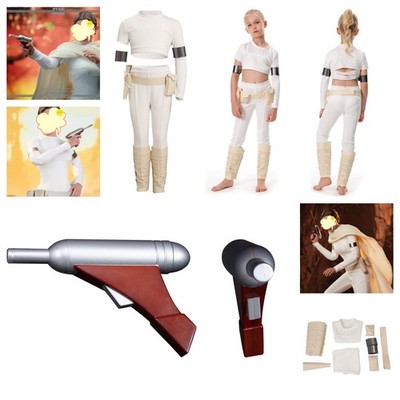 Kids Star Wars Padme Amidala Girl Cosplay Deluxe Costume+Blaster Prop sets
