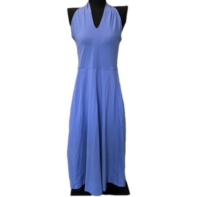 NEW Pact Organic Cotton Women's Fit & Flare Halter Midi Dress Med Blue |  eBay