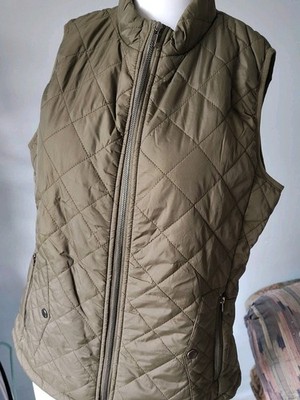 Vest Women s Medium Green Round Neck Zipper Pockets Lightweight Cool Evening 