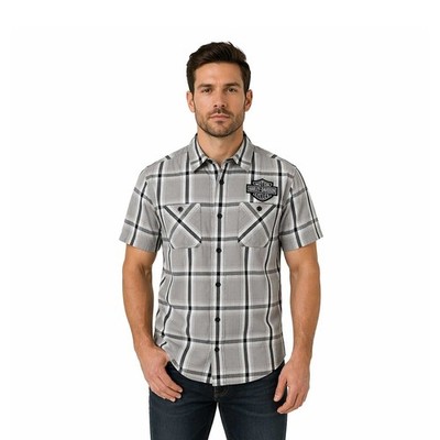 Harley-Davidson Herren Ghost grau kariertes Hemd Bar & Shield Staple S/S (343)