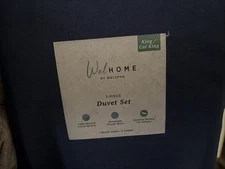 Welhome 3-Piece Relax Duvet Set Linen Cotton, King/Cal King, Navy
