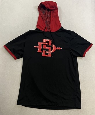 San Diego State Aztecs SDSU Short Sleeve Hoodie T-Shirt Adult XL Black Red Logo