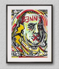 Unique Hand Painted Neo-Expressionism Ben Franklin - 16x12