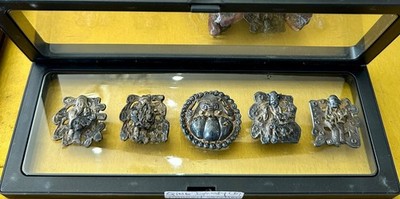 ANTIQUE CHINESE STERLING SILVER CLOTHING DECORATION FOR CHILDREN. Set of five