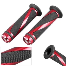 7/8" Standard Gel Rubber Hand Grips Handle Bars Black & Red Motorcycle Red