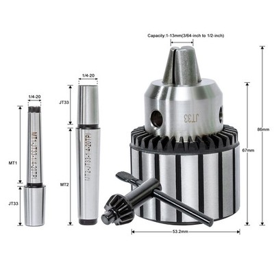 4 PCS Lathe Drill Chuck Adapter Set 1/2 Inch 1-13mm MT1 MT2 Arbor