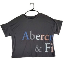 Abercrombie Fitch Womens Gray Cropped Graphic Tee Shirt Size L