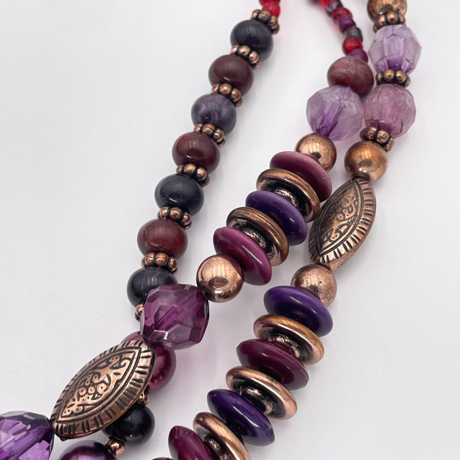 Purple Red Beaded Multistrand Statement Necklace … - image 5